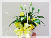 Sympathy Peace Lily Planter & Fresh Cut Yellow Roses :: Sympathy / Funeral Flower Arrangement