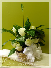Sympathy Peace Lily Planter & Fresh Cut Roses :: Sympathy / Funeral Flower Arrangement